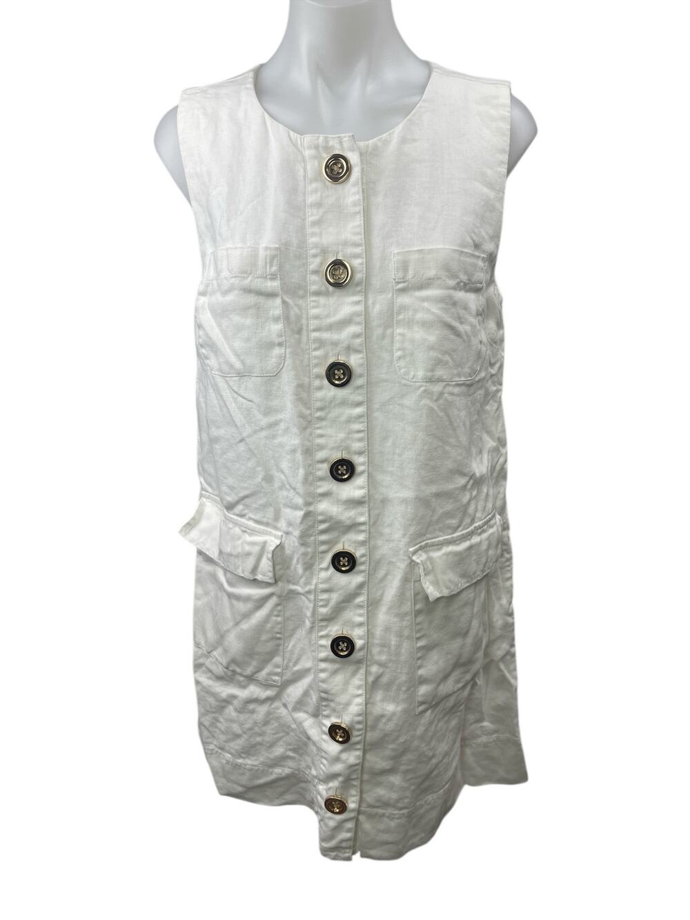 J.Crew 100% Linen Women's White Sleeveless Button Down Mini Shift Shirt Dress S